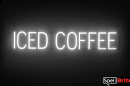 Iced Coffee sign, featuring LED lights that look like neon Iced Coffee signs