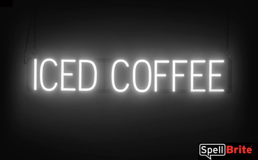 Iced Coffee sign, featuring LED lights that look like neon Iced Coffee signs