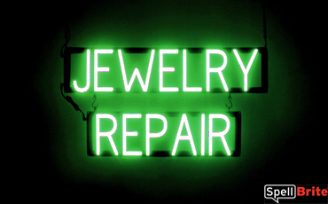 JEWELRY REPAIR sign, featuring LED lights that look like neon JEWELRY REPAIR signs