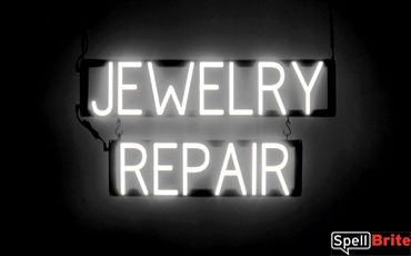 JEWELRY REPAIR sign, featuring LED lights that look like neon JEWELRY REPAIR signs