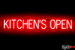 KITCHENS OPEN sign, featuring LED lights that look like neon KITCHENS OPEN signs