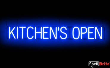 KITCHENS OPEN sign, featuring LED lights that look like neon KITCHENS OPEN signs