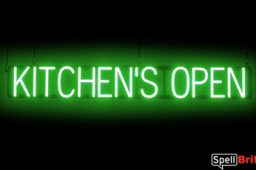 KITCHENS OPEN sign, featuring LED lights that look like neon KITCHENS OPEN signs