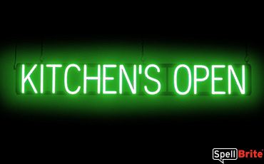 KITCHENS OPEN sign, featuring LED lights that look like neon KITCHENS OPEN signs