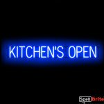 KITCHENS OPEN sign, featuring LED lights that look like neon KITCHENS OPEN signs