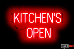 KITCHENS OPEN sign, featuring LED lights that look like neon KITCHENS OPEN signs