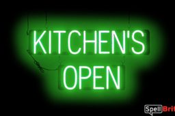 KITCHENS OPEN sign, featuring LED lights that look like neon KITCHENS OPEN signs