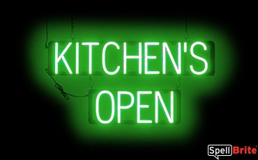 KITCHENS OPEN sign, featuring LED lights that look like neon KITCHENS OPEN signs