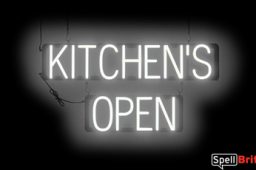 KITCHENS OPEN sign, featuring LED lights that look like neon KITCHENS OPEN signs