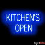 KITCHENS OPEN sign, featuring LED lights that look like neon KITCHENS OPEN signs