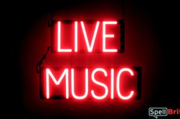 LIVE MUSIC sign, featuring LED lights that look like neon LIVE MUSIC signs