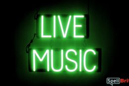 LIVE MUSIC sign, featuring LED lights that look like neon LIVE MUSIC signs