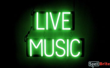 LIVE MUSIC sign, featuring LED lights that look like neon LIVE MUSIC signs