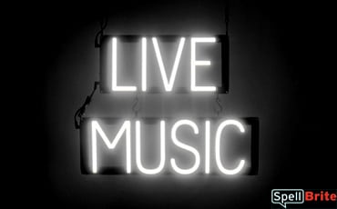 LIVE MUSIC sign, featuring LED lights that look like neon LIVE MUSIC signs