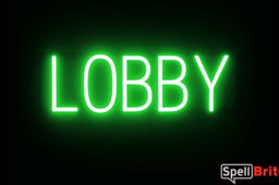 LOBBY sign, featuring LED lights that look like neon LOBBY signs