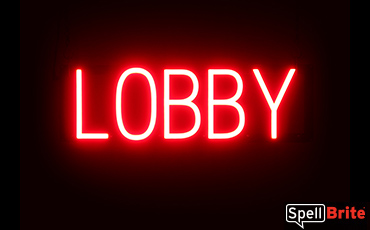 LOBBY sign, featuring LED lights that look like neon LOBBY signs