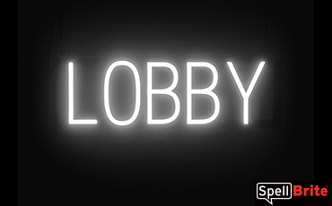 LOBBY sign, featuring LED lights that look like neon LOBBY signs