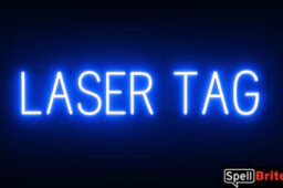 LASER TAG sign, featuring LED lights that look like neon LASER TAG signs