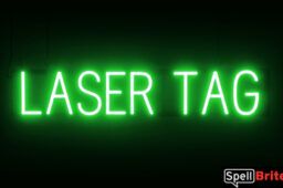 LASER TAG sign, featuring LED lights that look like neon LASER TAG signs