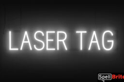 LASER TAG sign, featuring LED lights that look like neon LASER TAG signs