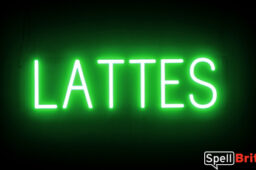 LATTES sign, featuring LED lights that look like neon LATTES signs