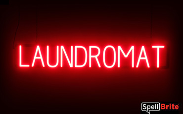 Laundromat sign, featuring LED lights that look like neon Laundromat signs