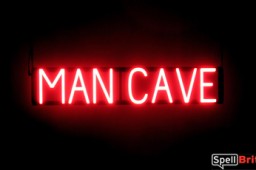 MAN CAVE sign, featuring LED lights that look like neon MAN CAVE signs