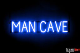 MAN CAVE sign, featuring LED lights that look like neon MAN CAVE signs