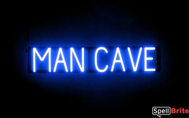 MAN CAVE sign, featuring LED lights that look like neon MAN CAVE signs