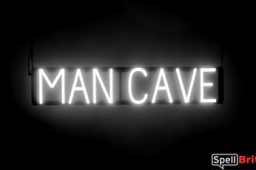 MAN CAVE sign, featuring LED lights that look like neon MAN CAVE signs