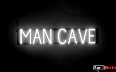 MAN CAVE sign, featuring LED lights that look like neon MAN CAVE signs