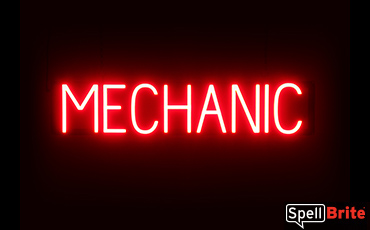 MECHANIC Sign – SpellBrite’s LED Sign Alternative to Neon MECHANIC Signs for Auto Shops in Red