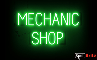 MECHANIC SHOP sign, featuring LED lights that look like neon MECHANIC SHOP signs
