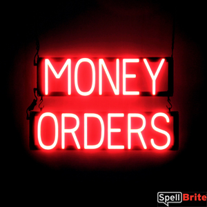 MONEY ORDERS LED Sign in Red, Neon Look