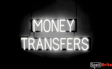 TRANSFERENCIAS DE DINERO Letrero, con luces LED que parecen de neón TRANSFERENCIAS DE DINERO Letreros