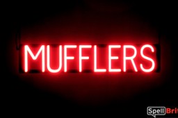 MUFFLERS sign, featuring LED lights that look like neon MUFFLERS signs
