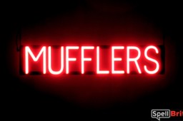 MUFFLERS sign, featuring LED lights that look like neon MUFFLERS signs