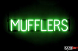 MUFFLERS sign, featuring LED lights that look like neon MUFFLERS signs