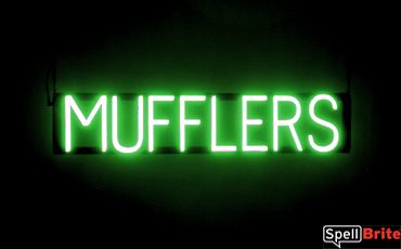 MUFFLERS sign, featuring LED lights that look like neon MUFFLERS signs