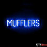 MUFFLERS sign, featuring LED lights that look like neon MUFFLERS signs