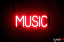 MUSIC sign, featuring LED lights that look like neon MUSIC signs