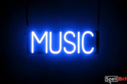 MUSIC sign, featuring LED lights that look like neon MUSIC signs