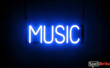 MUSIC sign, featuring LED lights that look like neon MUSIC signs