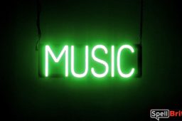 MUSIC sign, featuring LED lights that look like neon MUSIC signs