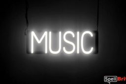 MUSIC sign, featuring LED lights that look like neon MUSIC signs