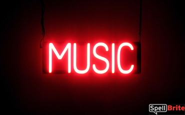 MUSIC sign, featuring LED lights that look like neon MUSIC signs