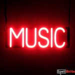 MUSIC sign, featuring LED lights that look like neon MUSIC signs