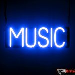 MUSIC sign, featuring LED lights that look like neon MUSIC signs