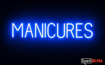 MANICURES Sign – SpellBrite’s LED Sign Alternative to Neon MANICURES Signs for Salons in Blue