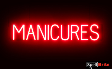 MANICURES Sign – SpellBrite’s LED Sign Alternative to Neon MANICURES Signs for Salons in Red